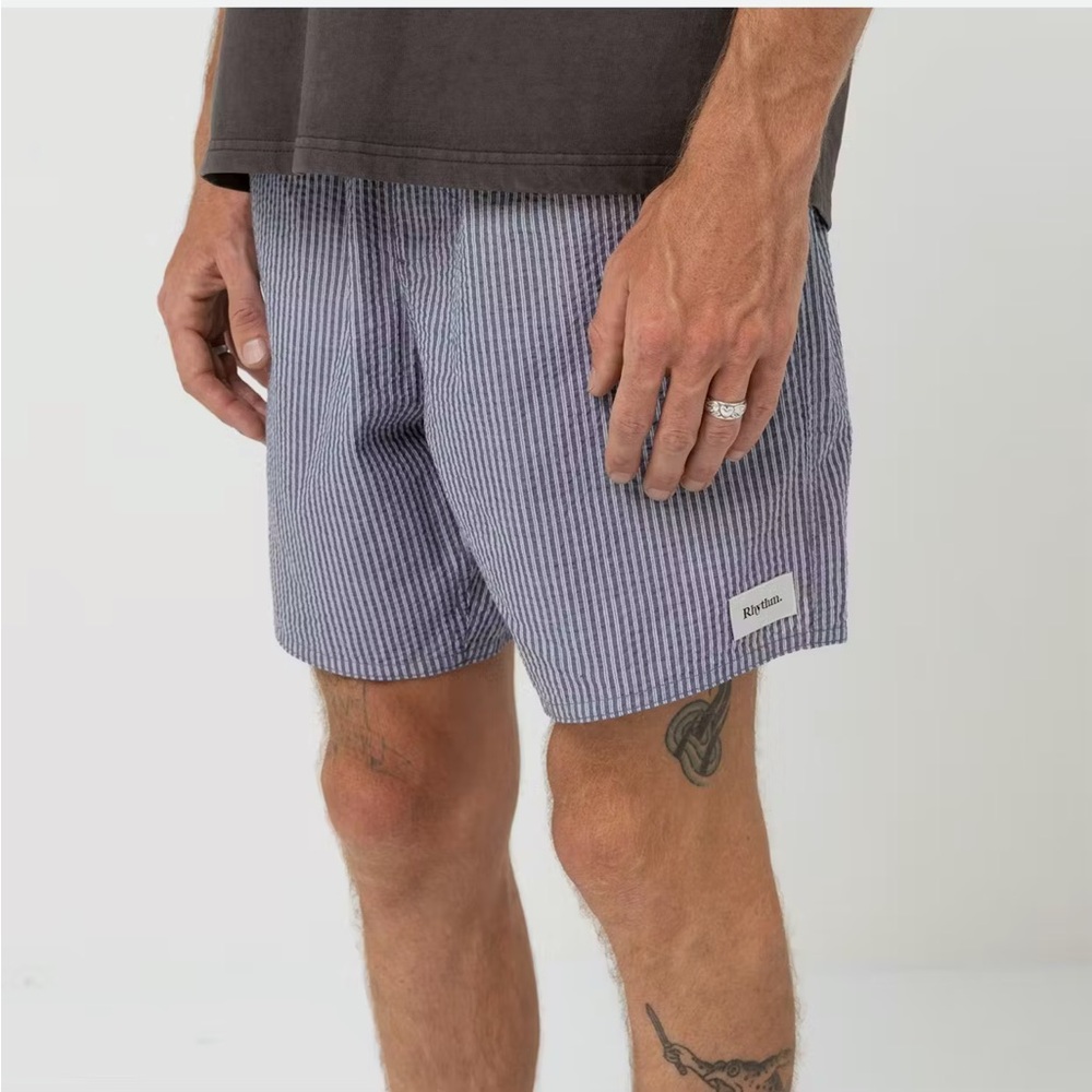 Rhythm Seersucker Striped Swim Shorts